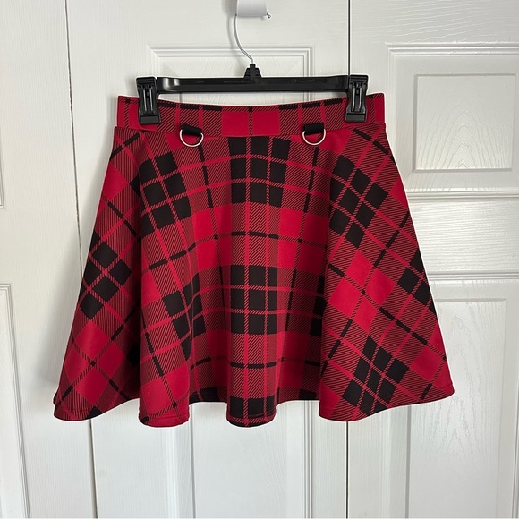 Hot Topic Skirt Womens Medium Plaid Zip Front D-Ring Skater Grunge Goth Punk - Picture 2 of 10